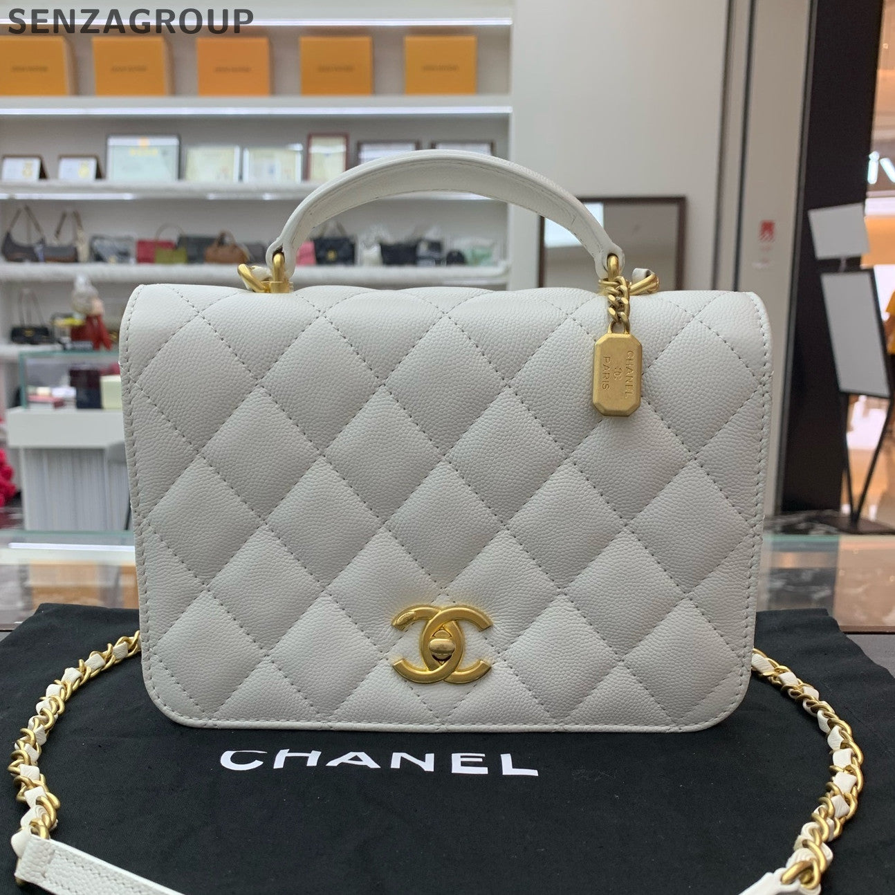 Chanel White Calfskin Quilted Chain Classic Flap Bag - Women's Luxury