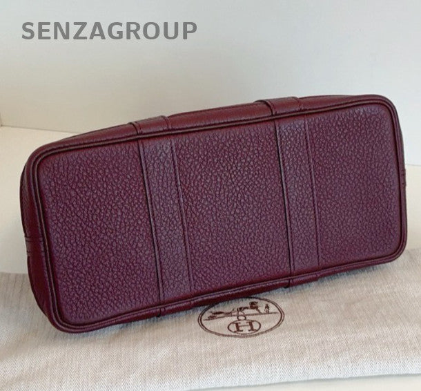 Hermes Garden Party30 Top Handle Bag Red Silver Used Women Classic Fashion