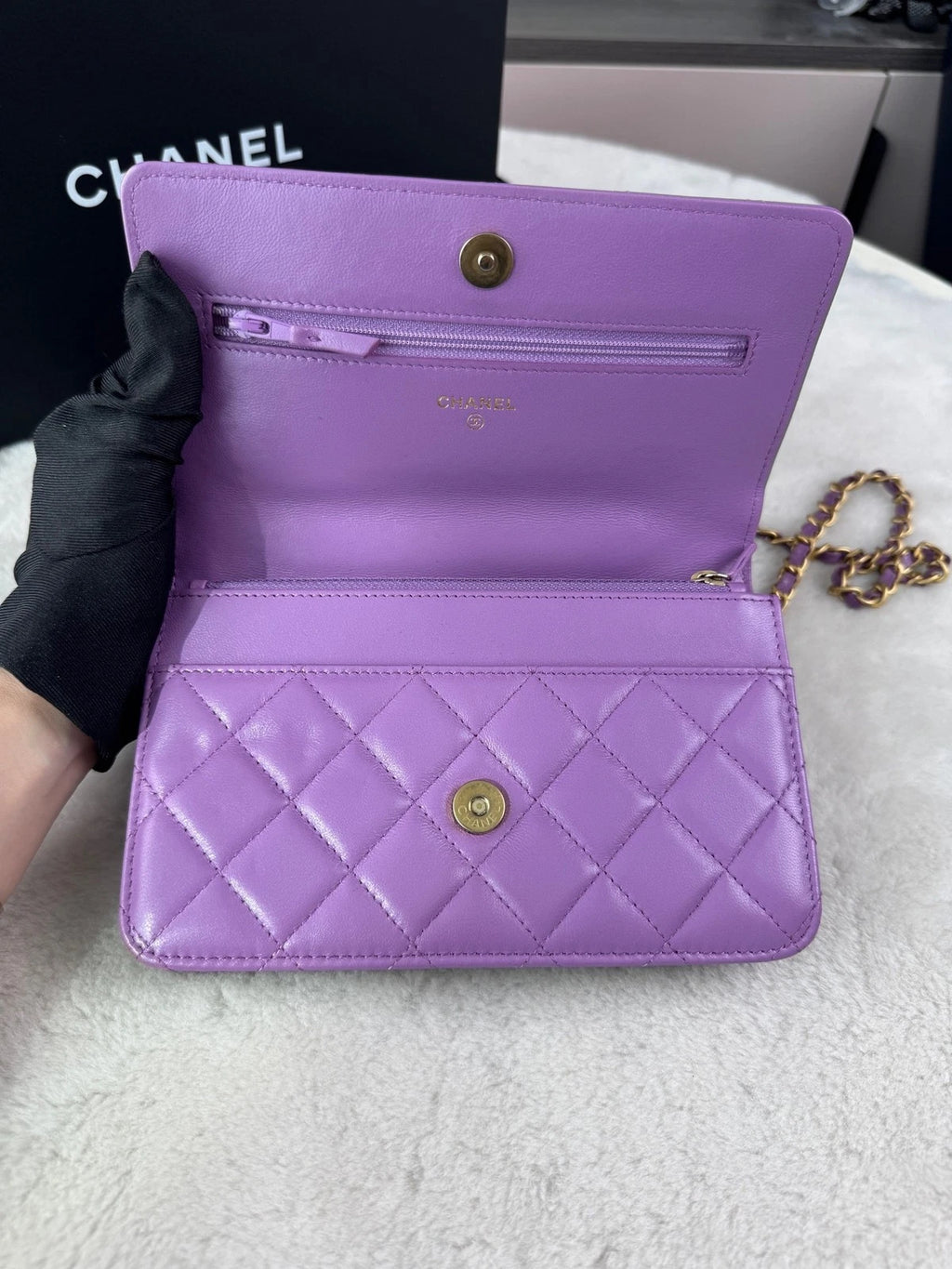 CHANEL Purple Leather Letter Handle WOC Crossbody Bag For Women