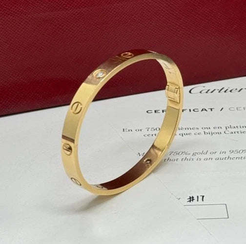 Cartier Love Classic Bangle Bracelet 18k Yellow Gold 4Diamonds Single Screw