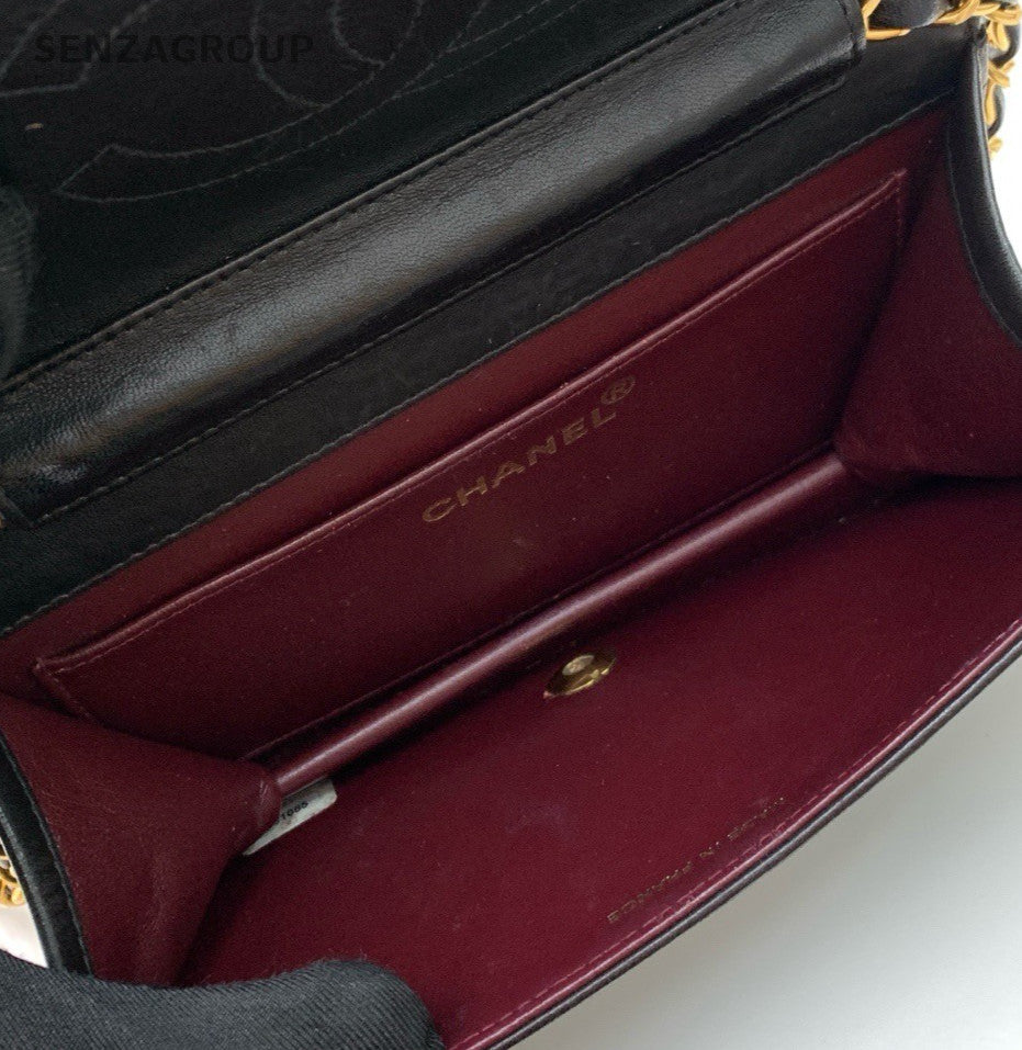 Chanel WOC Diamond Pattern Chain Shoulder Bag Crossbody Black Gold Women Classic