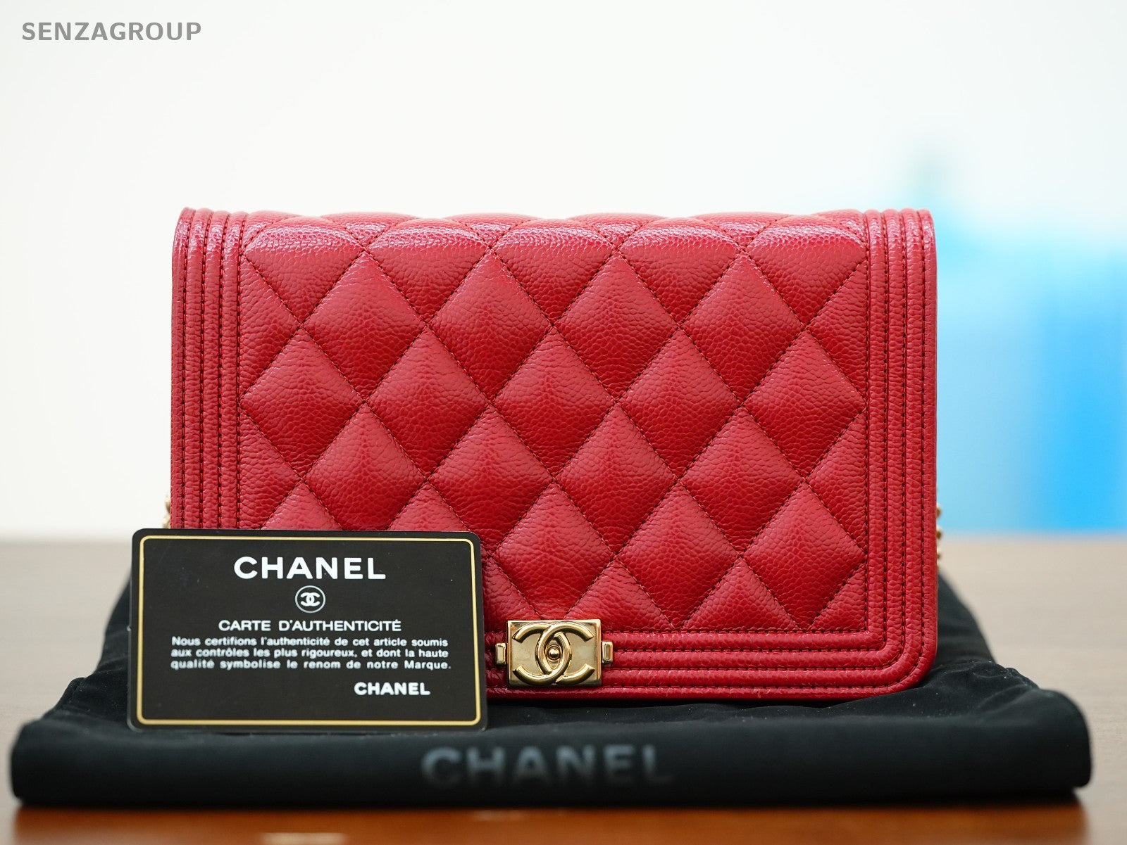 CHANEL Woc Diamond pattern Calfskin Chain Shoulder bag Women Red Gold