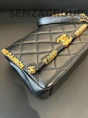 Chanel Black Quilted Lambskin Gold Chain Crossbody Bag Classic Women