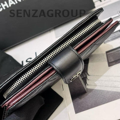 Chanel Black Silver Lambskin Quilted Wallet on Chain WOC