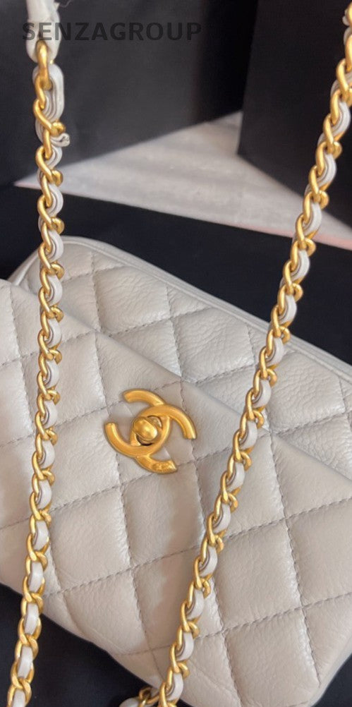 Chanel Classic Flap Mini Chain Shoulder Bag Crossbody Gray Gold Women Designer