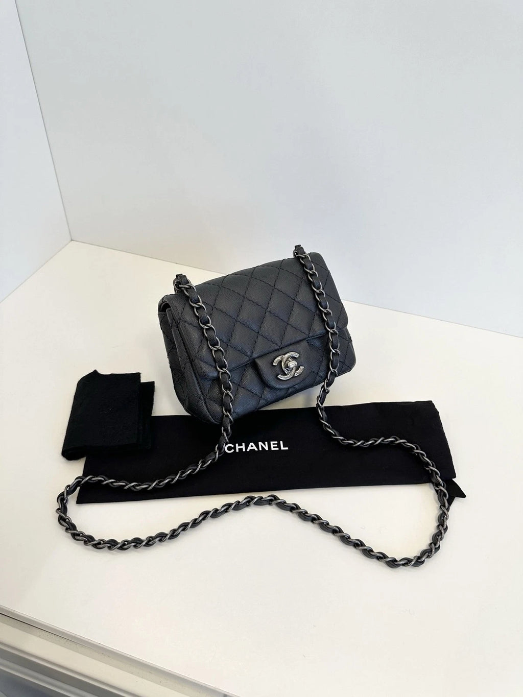 Chanel Classic Flap Square Mini Shoulder Bag Black Caviar Leather