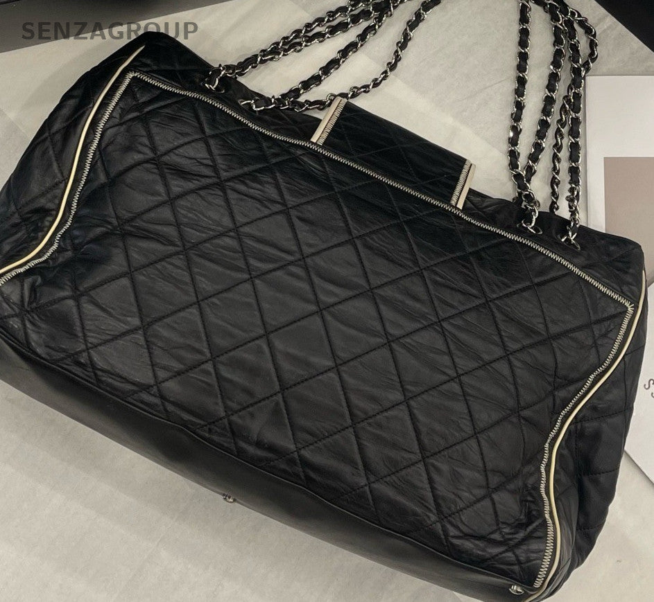 Chanel Classic Diamond Pattern Chain Shoulder Bag Black Silver Women