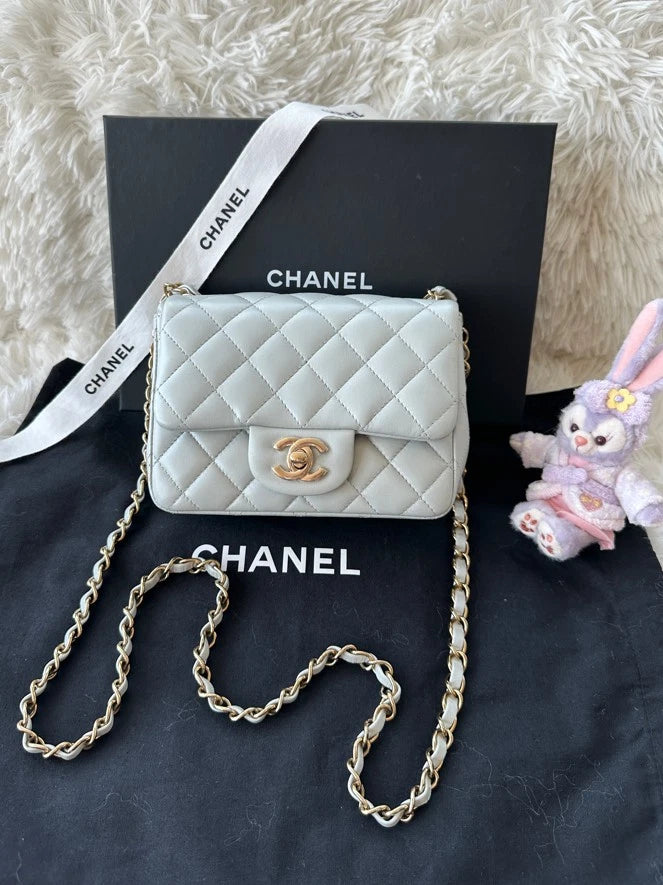 CHANEL Square Mini Crossbody Bag Blue Lambskin For Women
