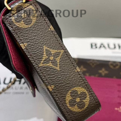 LV Monogram Chain Shoulder Crossbody Bag Brown Red Gold Classic Women