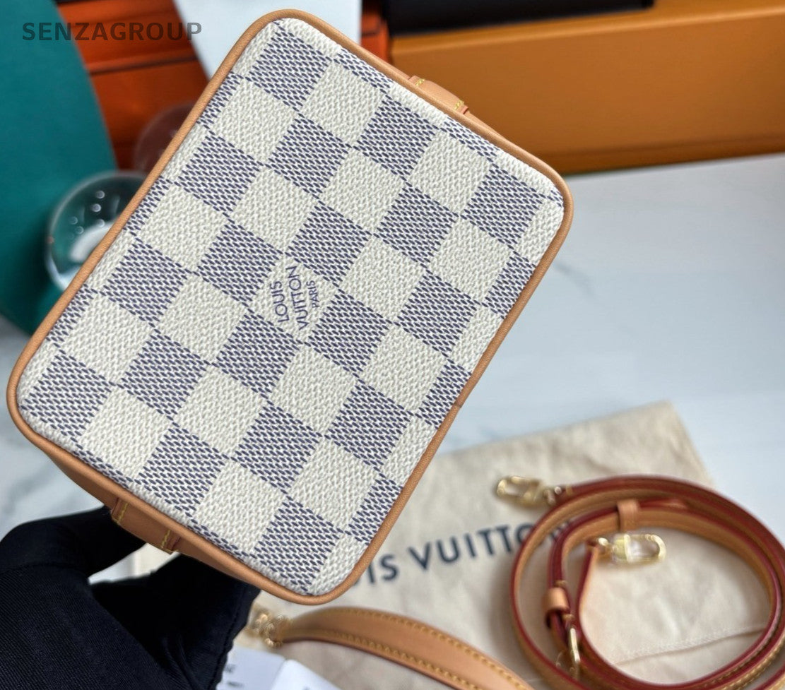 Louis Vuitton Vivienne Nano Noé Damier Azur Buck Shoulder Bag Women Brown
