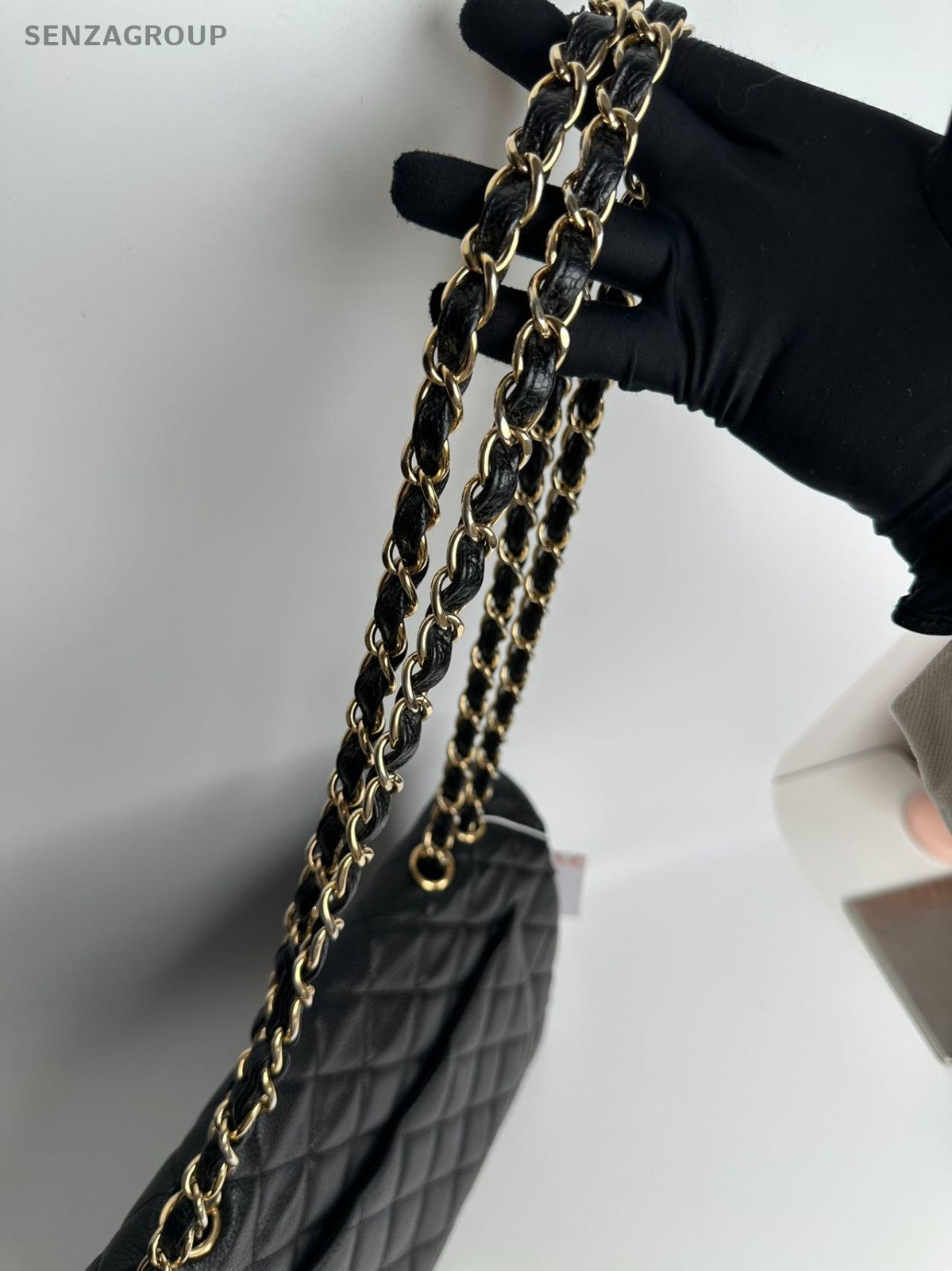 Chanel Classic Flap GM Chain Shoulder Bag Crossbody Black Gold Women Fashion