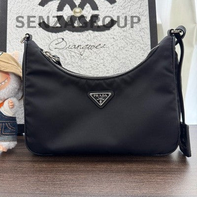 Prada Black Nylon Chain Shoulder Bag Silver Hardware Classic Women
