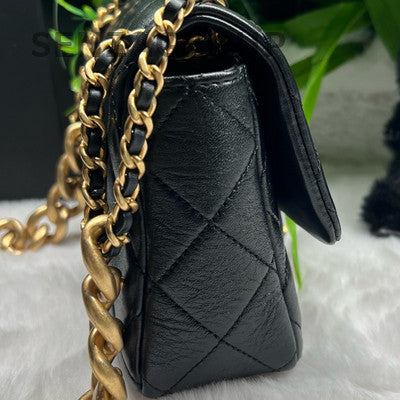 CHANEL 22P Black Gold Chain Quilted Caviar Mini Square Flap Bag