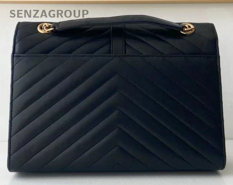 Saint Laurent Envelope Chain Logo Shoulder Bag Black Gold Used Women Classic