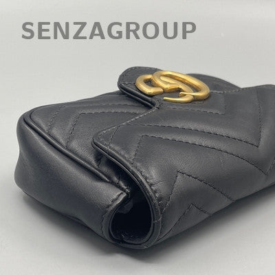 Gucci Marmont Mini Chain Shoulder Crossbody Bag Black Gold Women Classic