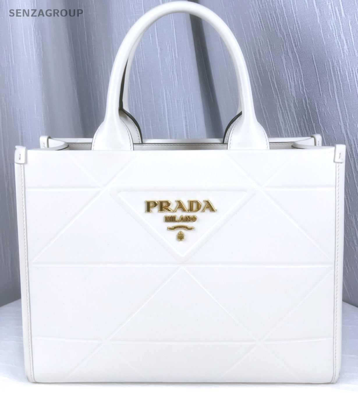 PRADA Symbole Top Handle tote Handbag White Gold Women Almost Brand NEW