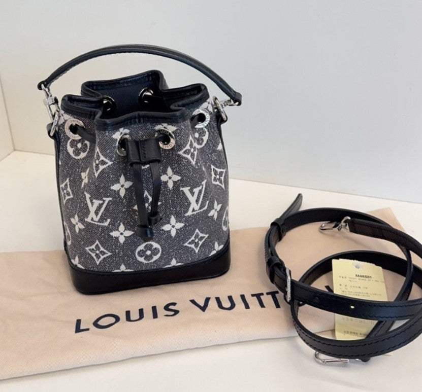 Louis Vuitton Nano Noe Monogram Bucket Top Handle Crossbody Gray Black Women