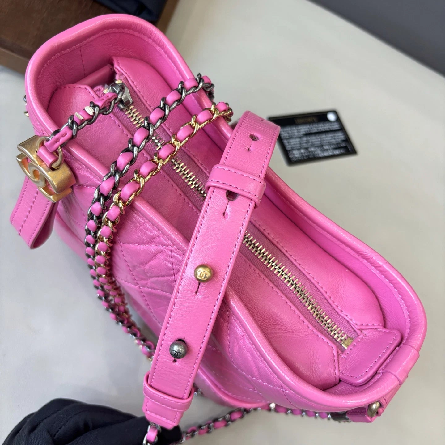 Excellent Chanel Gabrielle PM Gold Chain Shoulder Bag Crossbody Diamond Dust Bag
