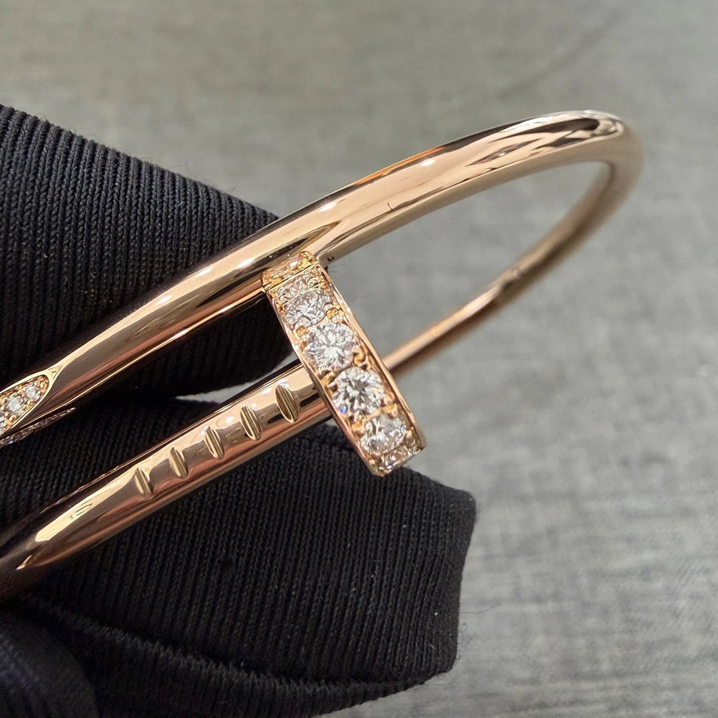 Cartier Juste Un Clou 18k Rose Gold Wide Bangle Bracelet Diamonds Size18