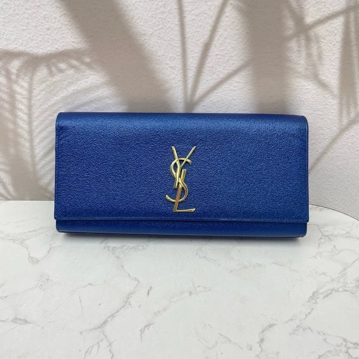 Saint Laurent Kate Blue Leather Long Clutch Evening Bag For Women
