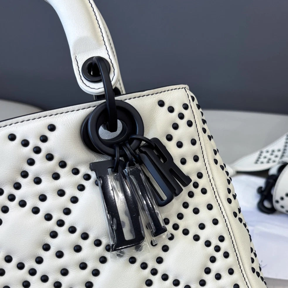 Dior Lady Dior Black White Handbag Excellent
