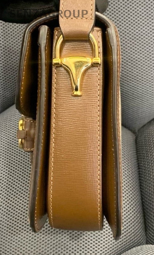 Gucci Horsebit MM Shoulder Bag Brown Gold Used Women Classic Designer