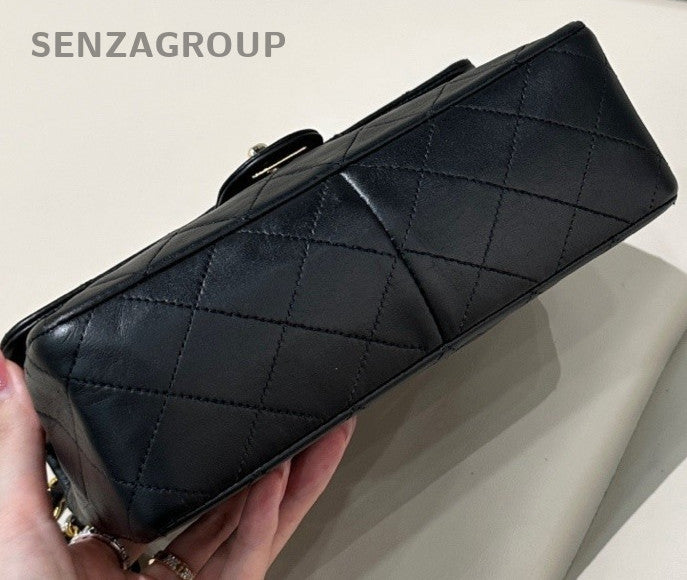 Chanel 2ways Shoulder Crossbody Bag Black Gold Women
