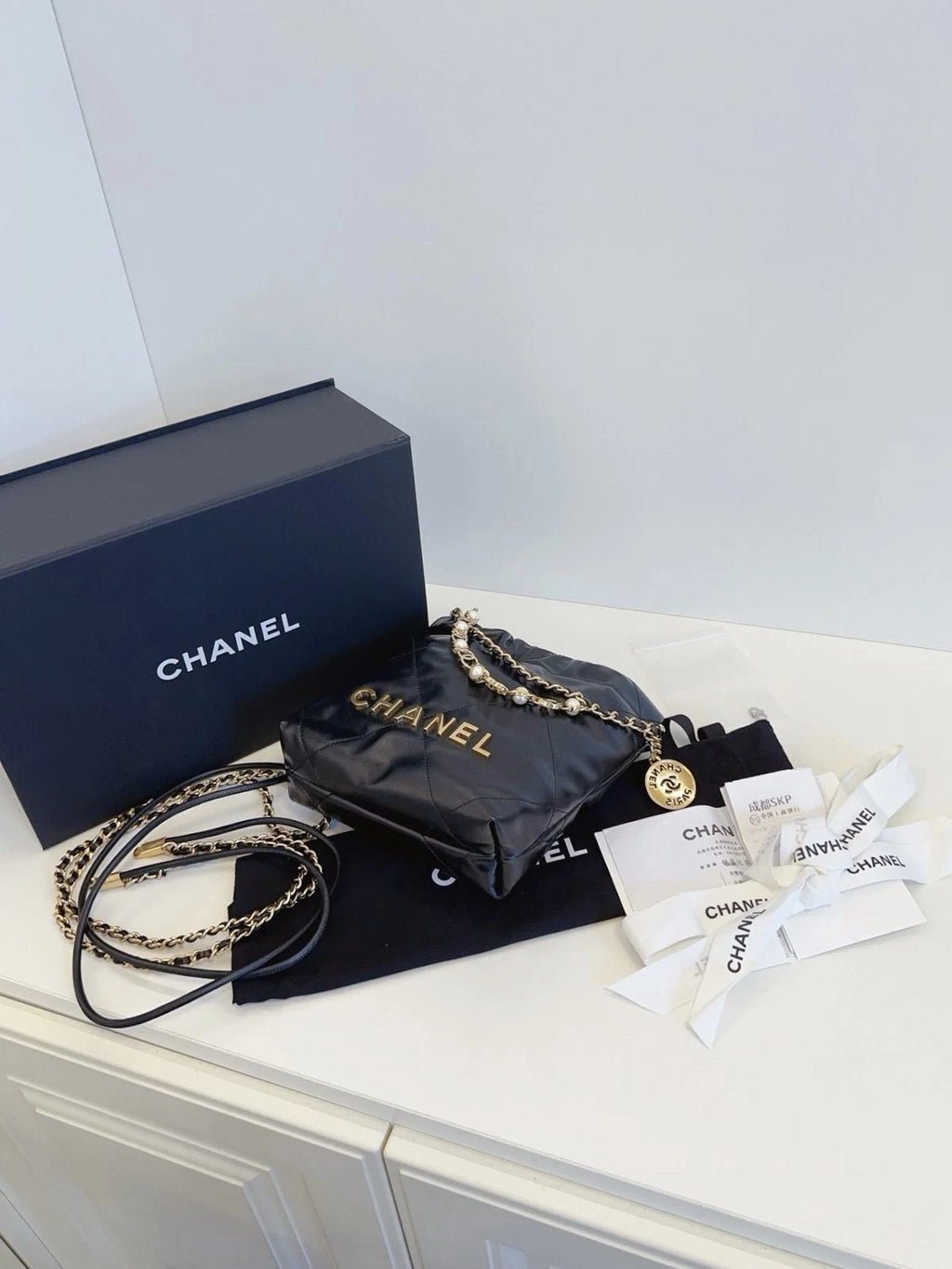 Chanel Mini Trash Bag Calfskin Handbag Crossbody Bag Black