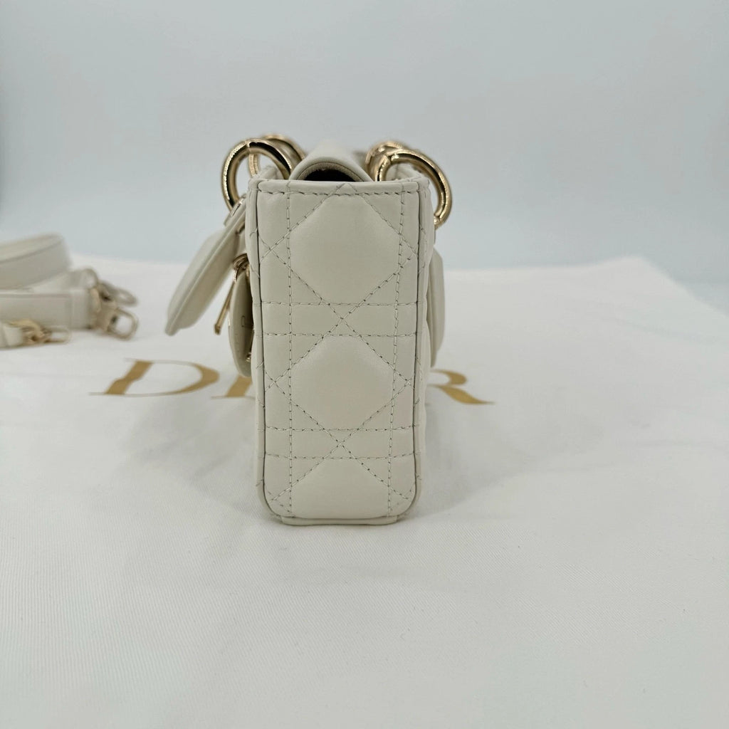 Dior White Gold D-Joy Top Handle Shoulder Bag For Women