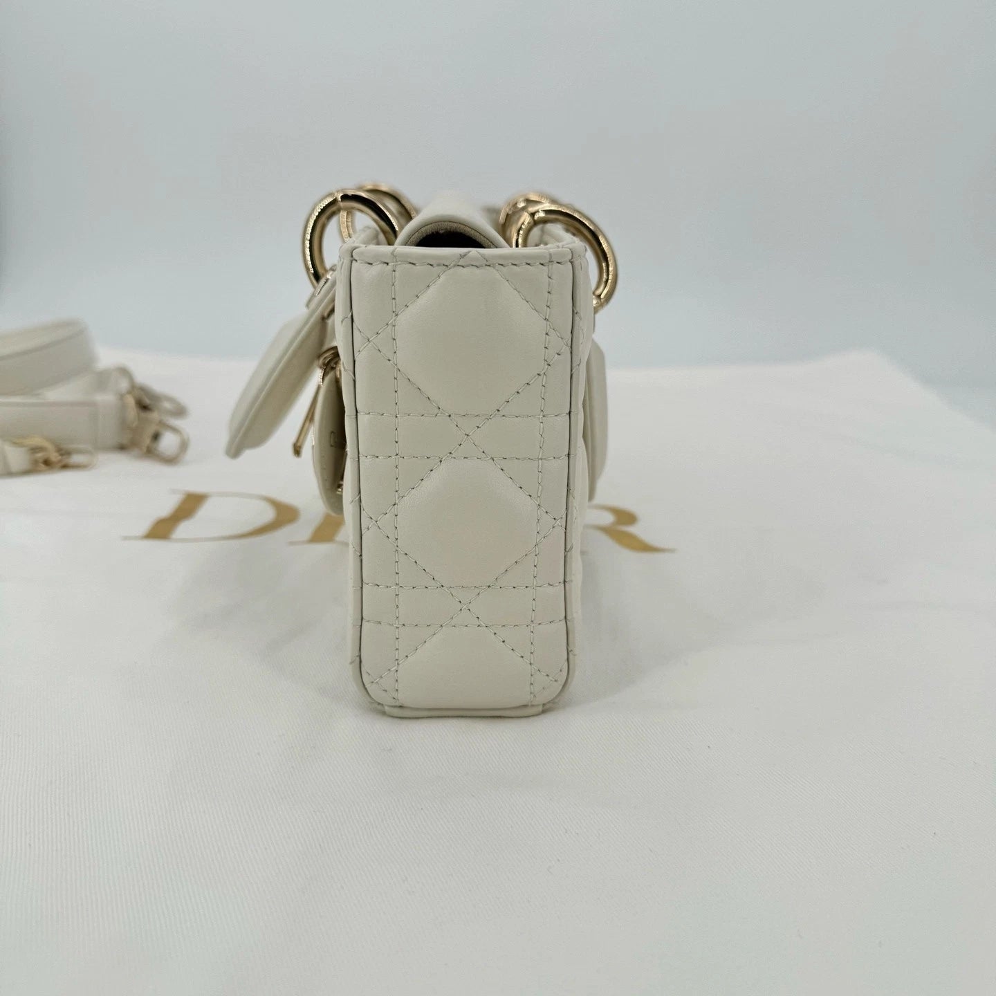 Dior White Gold D-Joy Top Handle Shoulder Bag For Women