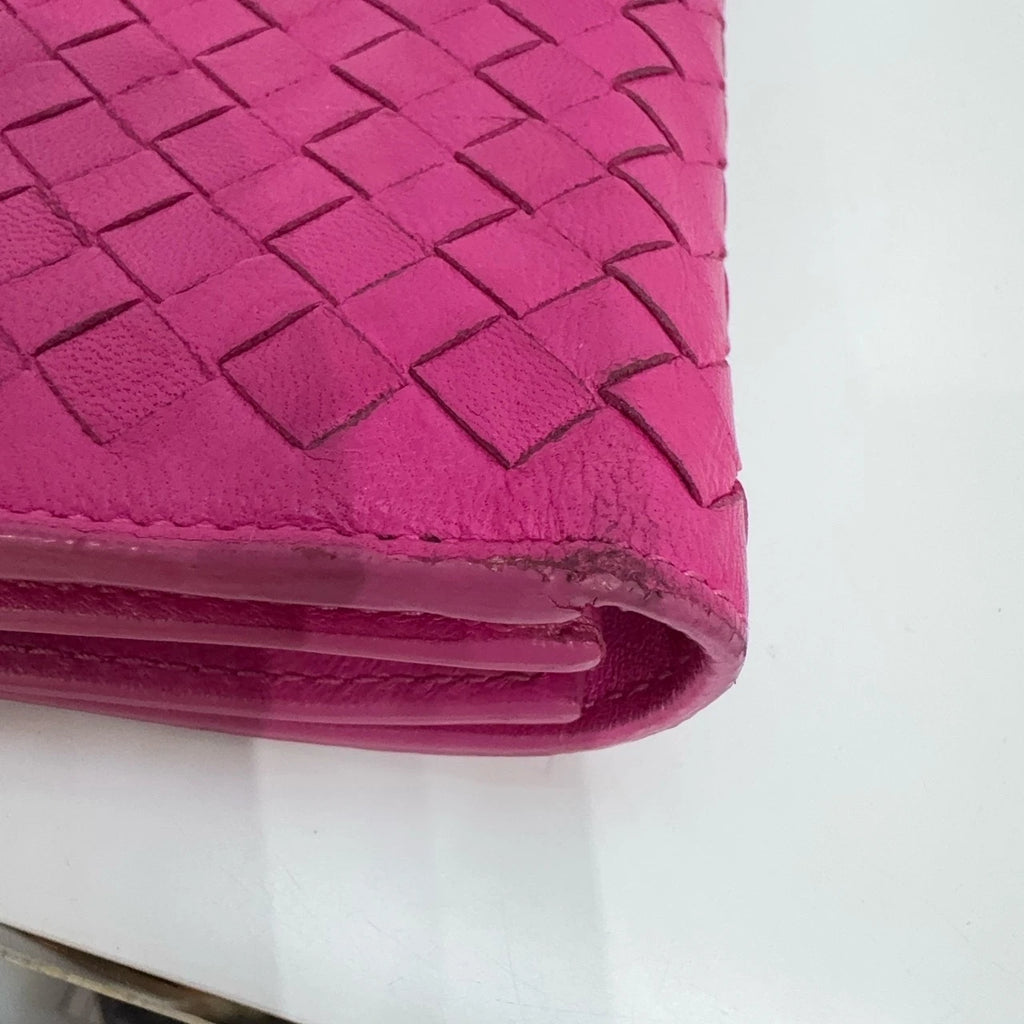 Bottega Veneta Woven Lambskin Snap Flap Long Wallet For Women Pink
