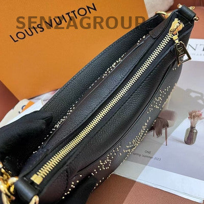 Louis Vuitton Black Leather Zipper Shoulder Crossbody Bag Gold Hardware