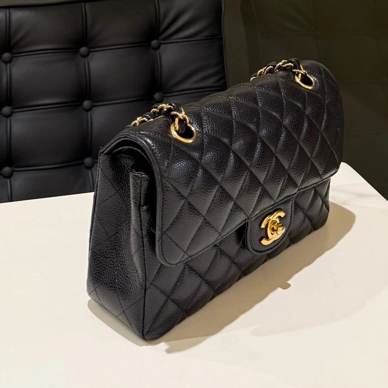 Chanel Classic Flap Black Gold Small Quilted Chain Shoulder Bag