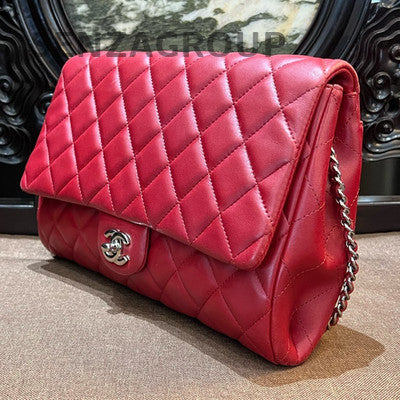 Chanel Lambskin CF Chain Shoulder Bag Red Silver Hardware Quilted
