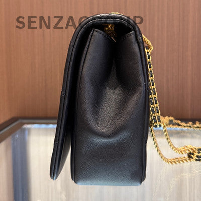 Chanel Black Gold Dual Buckle Waterfall Chain Shoulder Crossbody Bag