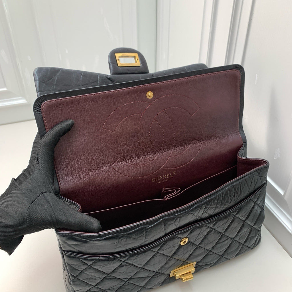 CHANEL 2.55 Diamond Pattern Chain Shoulder bag Black Gold Women