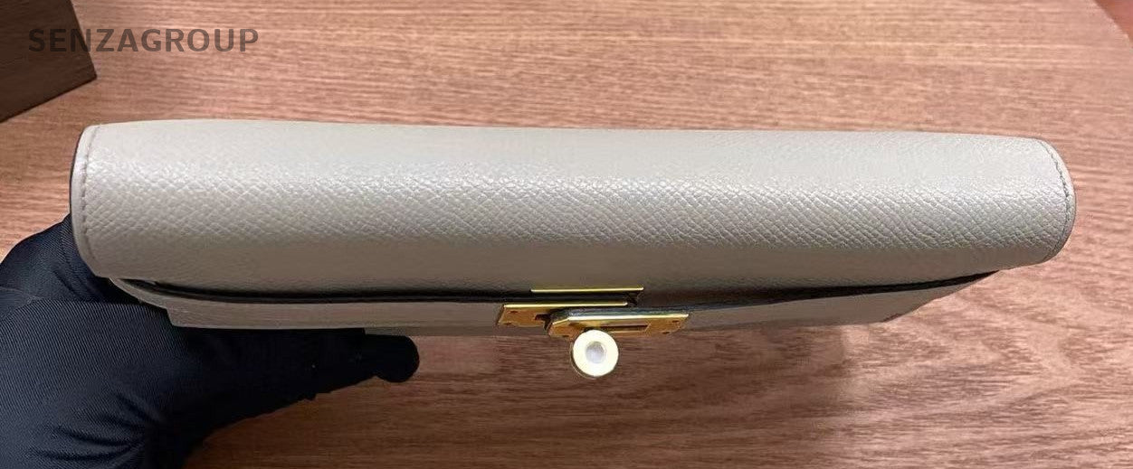 Hermes Kelly Long Wallet Epsom Leather Gray Gold Women