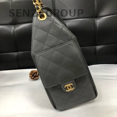 Chanel Classic Small Flap Bag Grey Gold Chain Shoulder Crossbody Women