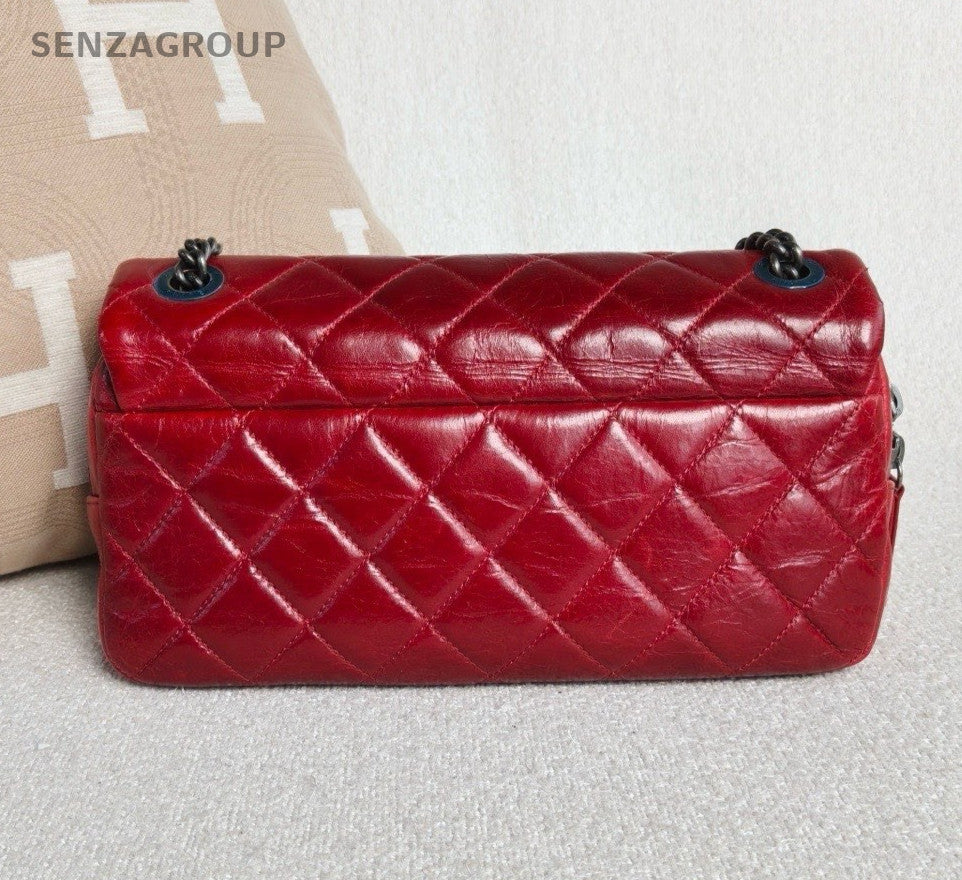 Chanel Classic Flap Chain Shoulder Bag Crossbody Red Silver Used Women Diamond