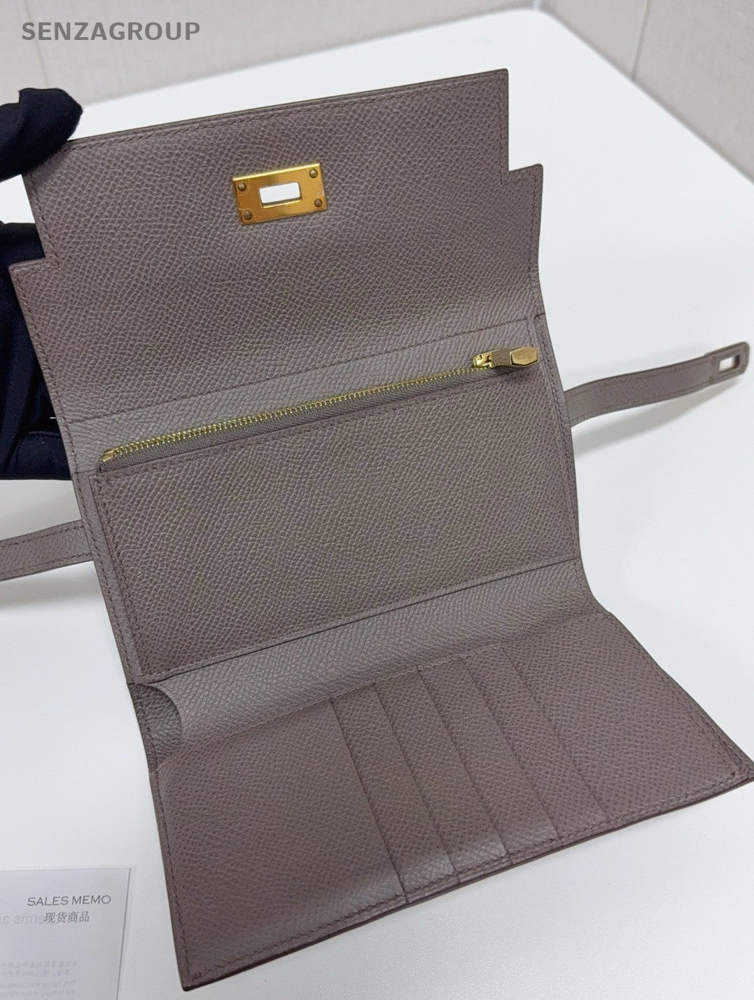 Hermes Kelly MM Wallet Gray Women