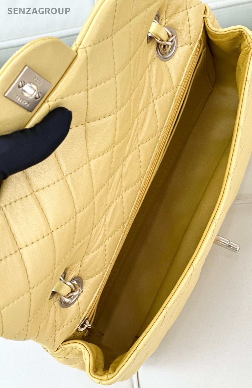 Chanel Classic Flap Lambskin Chain Shoulder Bag Yellow Used Women Designer
