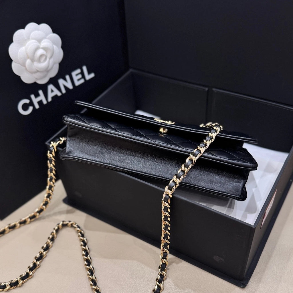 CHANEL Lambskin Round Handle Chain WOC Handbag For Women