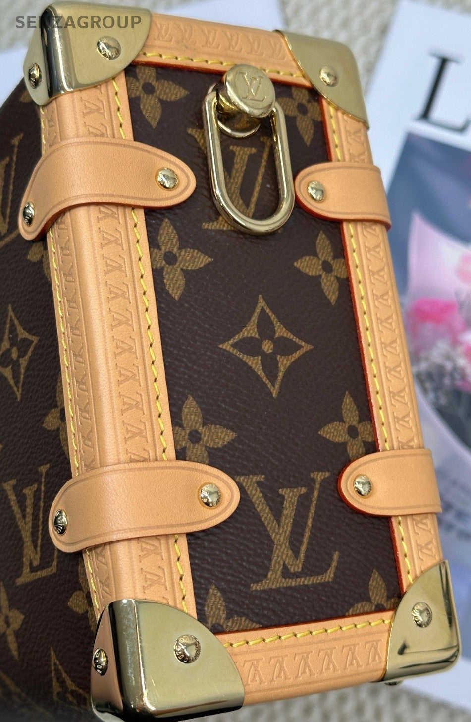 Louis Vuitton Side Trunk Monogram MM Top Handle Bag Brown Used Women Classic
