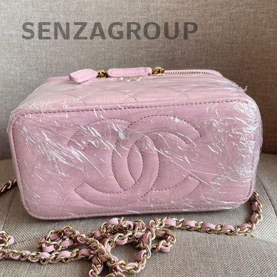 Chanel 24A Vanity Case Chain Shoulder Bag Pink Gold CC Logo