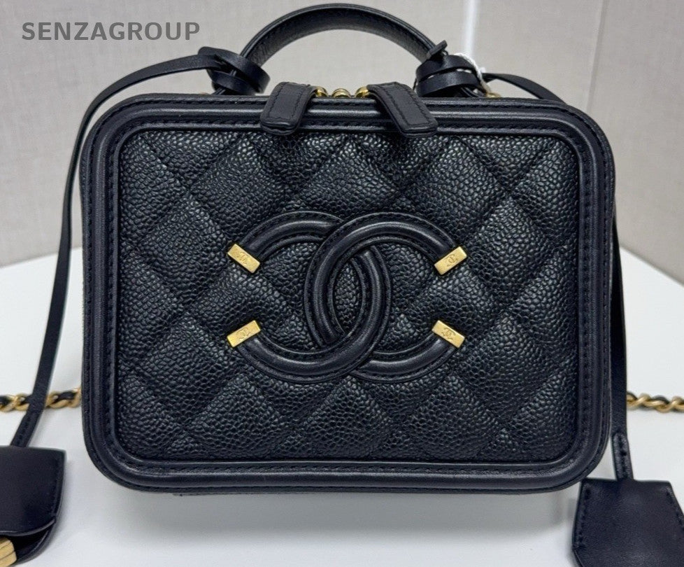 Chanel  Vanity Case Mini Top Hand Shoulder Bag Crossbody Black Gold Women
