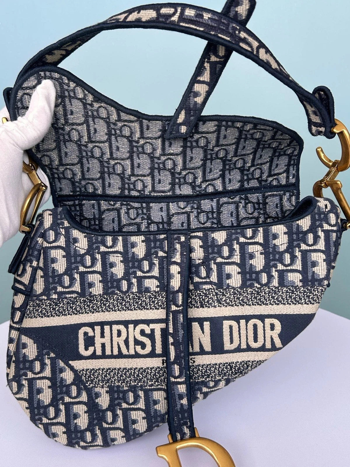 Dior Saddle Blue Shoulder Bag Crossbody Excellent