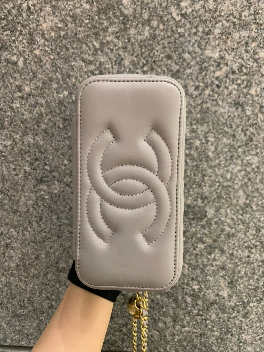 CHANEL Gray Lambskin Gold Ball Long Box Shoulder Bag Women