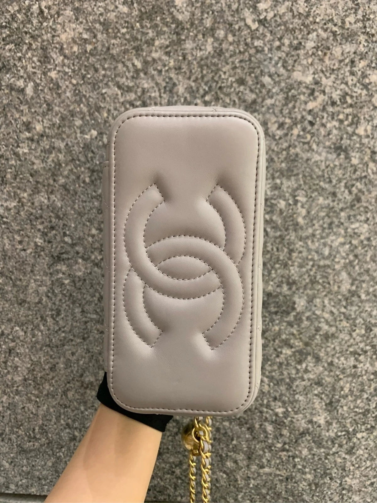 CHANEL Gray Lambskin Gold Ball Long Box Shoulder Bag Women