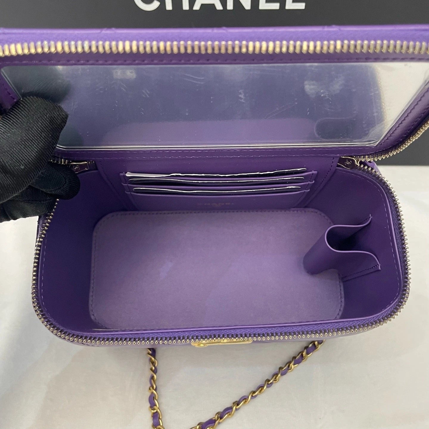 Chip Version Chanel Long Box Diamond Gold Ball Chain Purple Crossbody