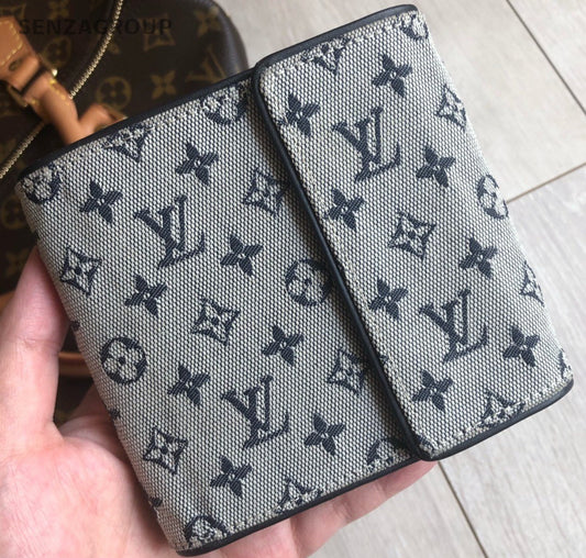 Louis Vuitton Denim Canvas Compact Wallet Gray Unisex Adults